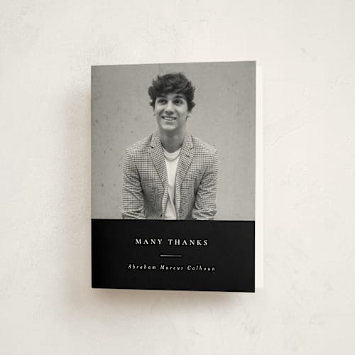 This is a noir graduation thank you cards with standard by Meggy Masters called distinguished printing on strathmore in standard