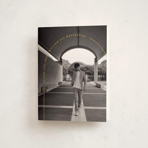 This is a citrine graduation thank you cards with standard by Erin Deegan called arc printing on strathmore in standard