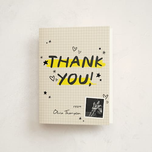 This is a paper graduation thank you cards with standard by Orasie called grad journal printing on strathmore in standard