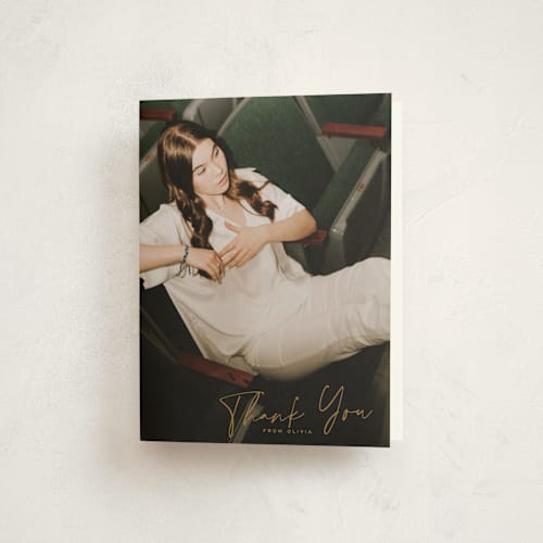 This is a almond graduation thank you cards with standard by Kamala Nahas called proof sheet printing on strathmore in standard