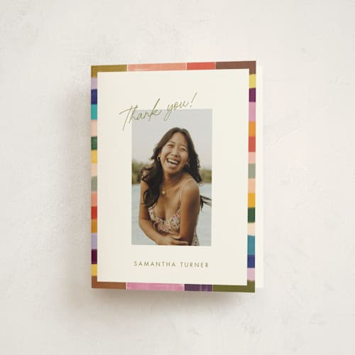 This is a olive graduation thank you cards with standard by Sierra Lee called colorful scallop printing on strathmore in standard