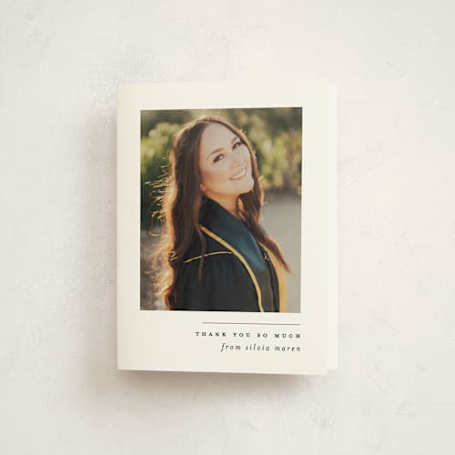 This is a penguin graduation thank you cards with standard by Lea Delaveris called name drop printing on strathmore in standard