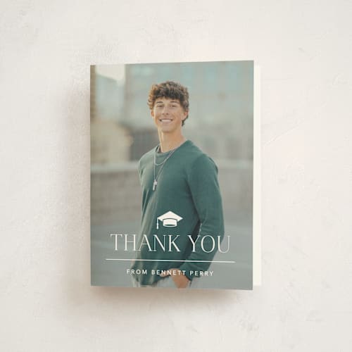 This is a pearl graduation thank you cards with standard by Jennifer Postorino called academy printing on strathmore in standard