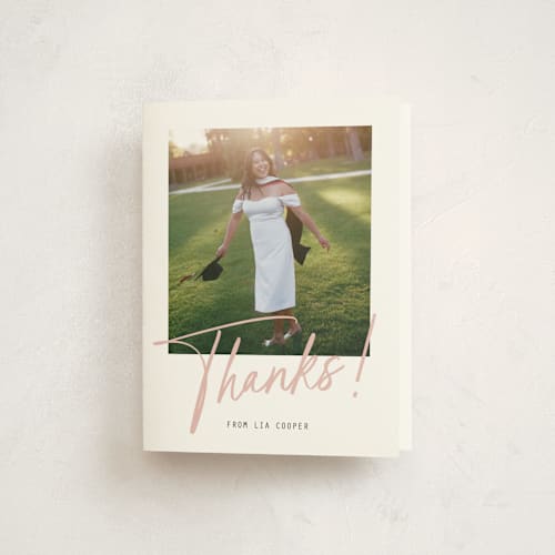 This is a lipstick graduation thank you cards with standard by Erin German called signature snapshot printing on strathmore in standard