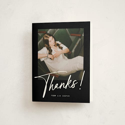 This is a midnight graduation thank you cards with standard by Erin German called signature snapshot printing on strathmore in standard