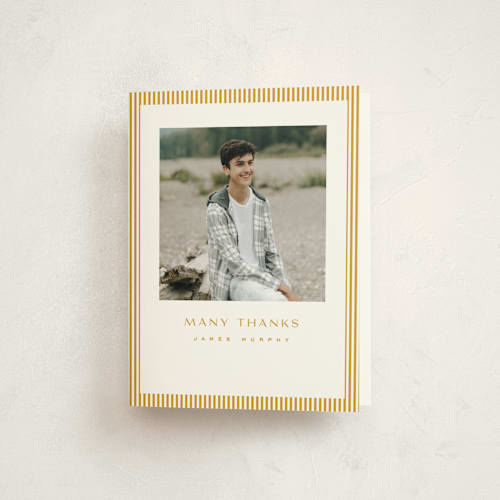 This is a sunshine graduation thank you cards with standard by Owl and Toad called understated printing on strathmore in standard