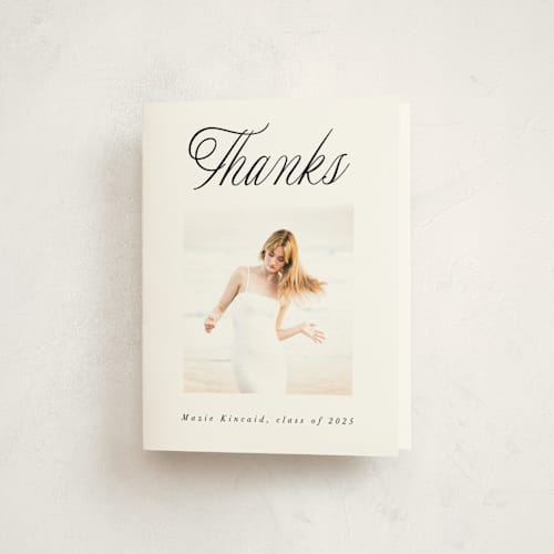 This is a noir graduation thank you cards with standard by AK Graphics called minimal flourish printing on strathmore in standard