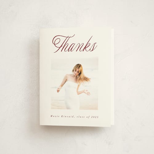 This is a crimson graduation thank you cards with standard by AK Graphics called minimal flourish printing on strathmore in standard