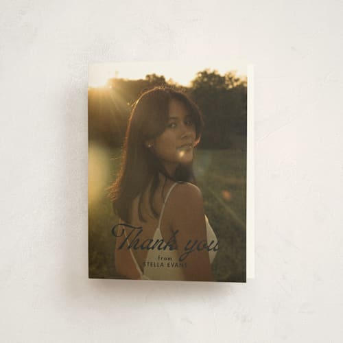 This is a onyx graduation thank you cards with standard by Lea Delaveris called days gone by printing on strathmore in standard