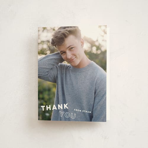 This is a pearl graduation thank you cards with standard by Sara Hicks Malone called next stop printing on strathmore in standard