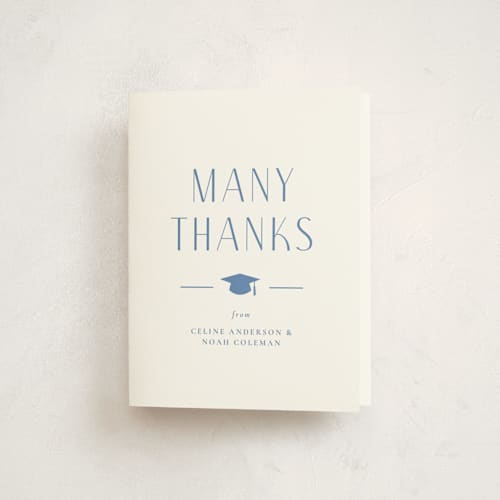 This is a sky graduation thank you cards with standard by Ana Sharpe called grad duo printing on strathmore in standard