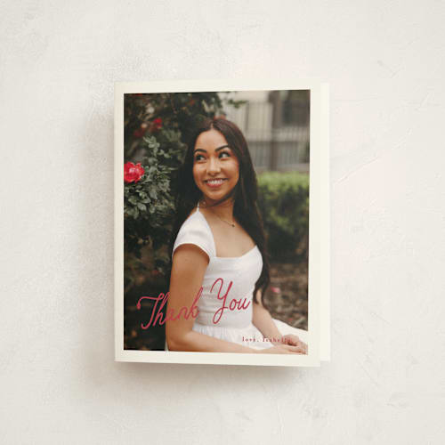This is a scarlet graduation thank you cards with standard by chocomocacino called horchata printing on strathmore in standard
