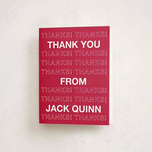 This is a cardinal graduation thank you cards with standard by Cleghorn Creative called be there or be square printing on strathmore in standard