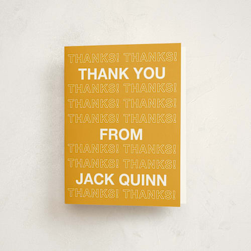 This is a goldenrod graduation thank you cards with standard by Cleghorn Creative called be there or be square printing on strathmore in standard
