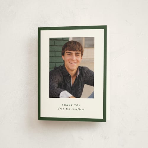 This is a spruce graduation thank you cards with standard by JoAnn Jinks called square printing on strathmore in standard