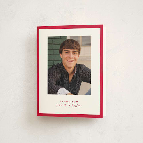 This is a berry graduation thank you cards with standard by JoAnn Jinks called square printing on strathmore in standard