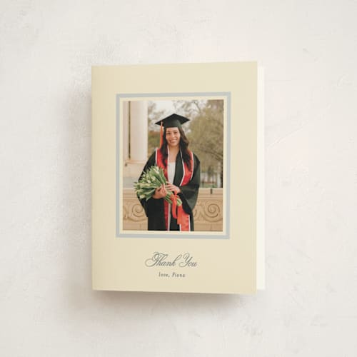 This is a aqua graduation thank you cards with standard by Creo Study called elegant stripes printing on strathmore in standard