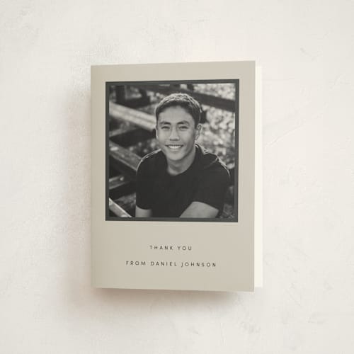 This is a ecru graduation thank you cards with standard by Dana Duricekova called minimal column printing on strathmore in standard