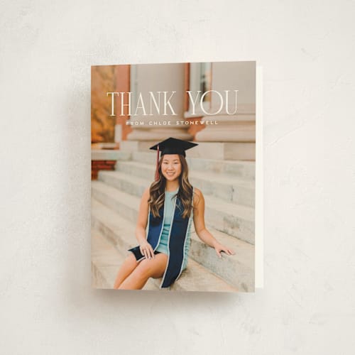 This is a snow graduation thank you cards with standard by Ellen Schlegelmilch called modern serif printing on strathmore in standard