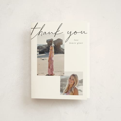 This is a chalkboard graduation thank you cards with standard by Kelly Watkins called simple + script printing on strathmore in standard