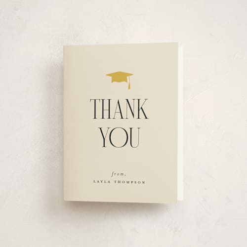 This is a marigold graduation thank you cards with standard by Louise Kay called earned it printing on strathmore in standard