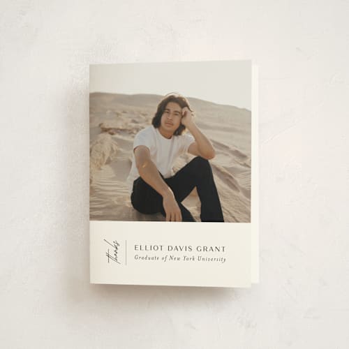 This is a snow graduation thank you cards with standard by Nicoletta Savod called grad trio printing on strathmore in standard