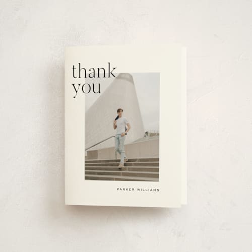 This is a onyx graduation thank you cards with standard by Pixel and Hank called margins printing on strathmore in standard