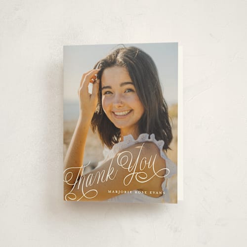 This is a cotton graduation thank you cards with standard by Carmia Jordaan called swooping printing on strathmore in standard
