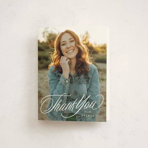 This is a newspaper graduation thank you cards with standard by Lea Delaveris called classic quad printing on strathmore in standard