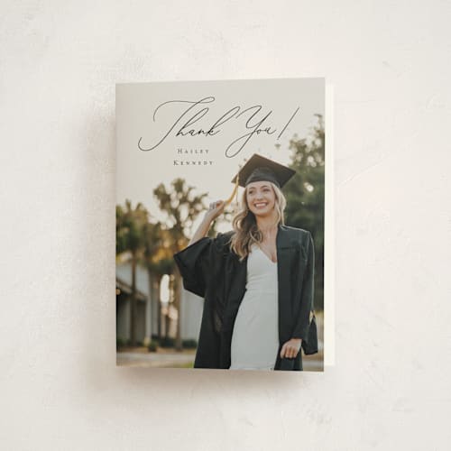 This is a noir graduation thank you cards with standard by Brandy Folse called timeless classic printing on strathmore in standard