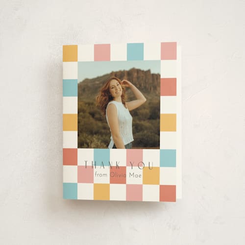 This is a cinnamon graduation thank you cards with standard by Randi Cirelli called stacking up printing on strathmore in standard
