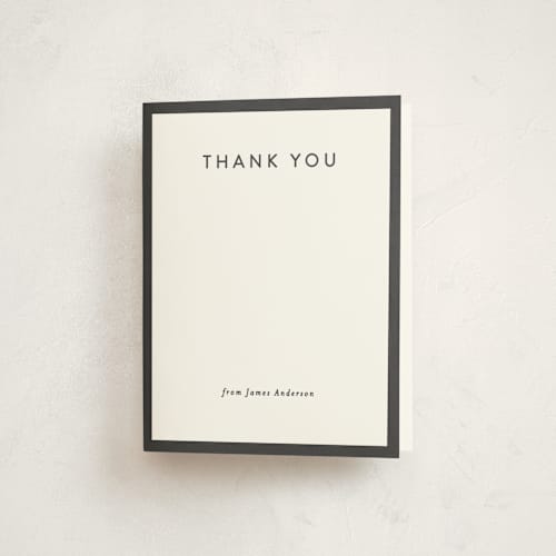 This is a charcoal graduation thank you cards with standard by JoAnn Jinks called square printing on strathmore in standard