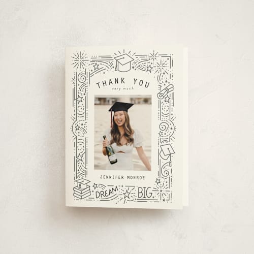 This is a snow graduation thank you cards with standard by Stephanie Hawkes called dream big grad printing on strathmore in standard