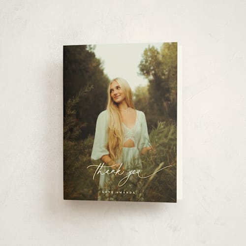 This is a onyx graduation thank you cards with standard by Benita Crandall called the trio printing on strathmore in standard