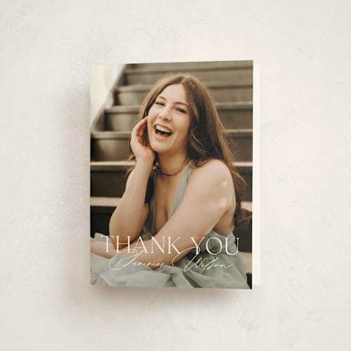 This is a paper graduation thank you cards with standard by Michelle Taylor called placement printing on strathmore in standard
