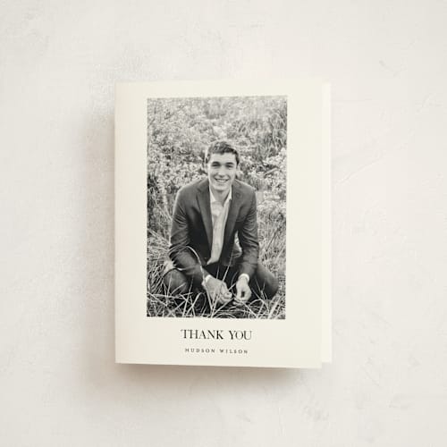 This is a onyx graduation thank you cards with standard by Benita Crandall called collegiate printing on strathmore in standard