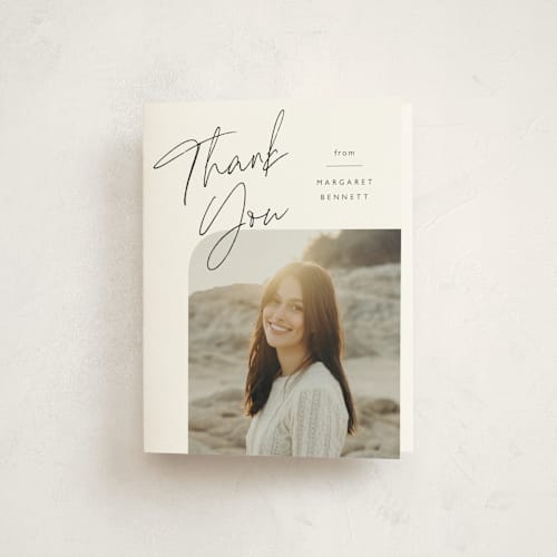 This is a cotton graduation thank you cards with standard by Carolyn MacLaren called rounded double printing on strathmore in standard