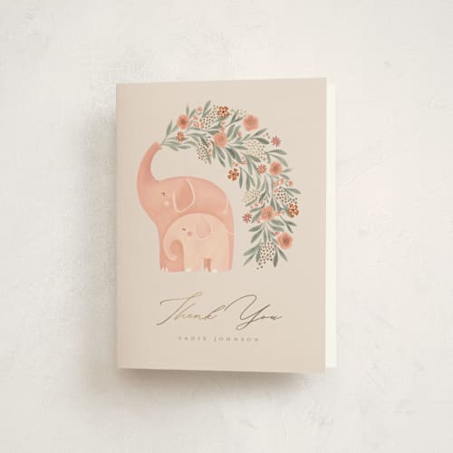 This is a snapdragon baby shower thank you cards with foil pressed by Joanna Griffin called elephant garden printing on strathmore in standard
