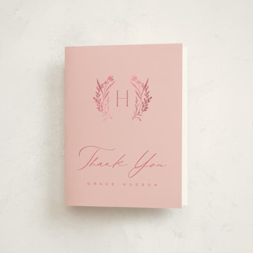 This is a rose baby shower thank you cards with foil pressed by Leah Bisch called wildflower printing on strathmore in standard