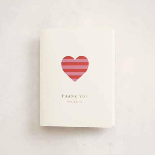 This is a rose baby shower thank you cards with foil pressed by mo kelley called striped baby buggy printing on strathmore in standard