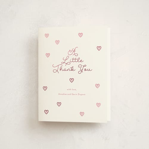 This is a strawberry baby shower thank you cards with foil pressed by Angela Garrick called little sweetheart printing on strathmore in standard