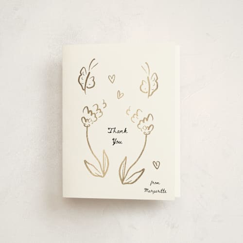 This is a cloud baby shower thank you cards with foil pressed by Ani Somi called golden flowers printing on strathmore in standard