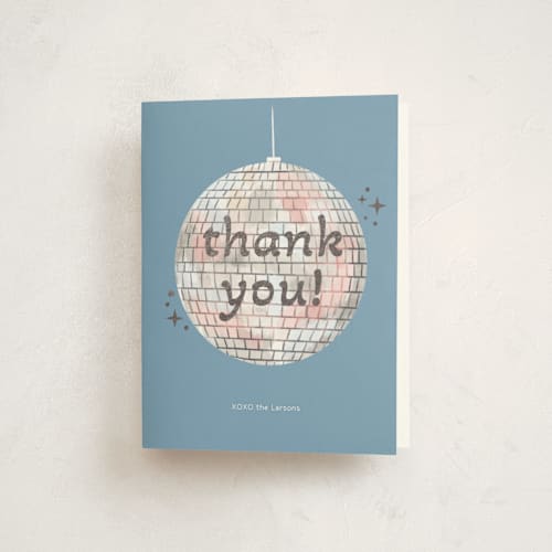 This is a cobalt baby shower thank you cards with foil pressed by Janna Sue Design called groovy baby printing on strathmore in standard