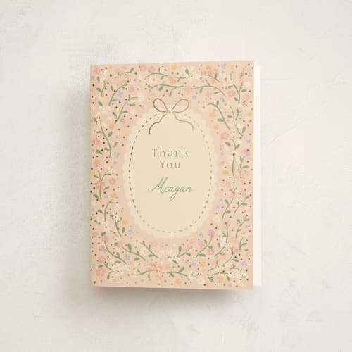 This is a ballet slipper baby shower thank you cards with foil pressed by Jennifer Wick called new blooms printing on strathmore in standard