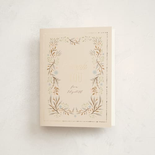 This is a blush baby shower thank you cards with foil pressed by Hannah Williams called storybook printing on strathmore in standard