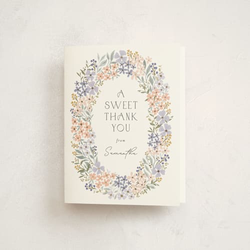 This is a meadow baby shower thank you cards with foil pressed by Karidy Walker called garden path printing on strathmore in standard
