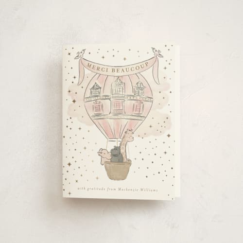 This is a cotton candy baby shower thank you cards with foil pressed by Jenna Holcomb called bebe printing on strathmore in standard