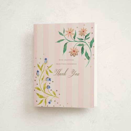 This is a blush baby shower thank you cards with foil pressed by Celine Nguyen called blooming baby shower printing on strathmore in standard