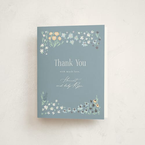This is a bluebell baby shower thank you cards with foil pressed by Hudson meet Rose called little goose printing on strathmore in standard