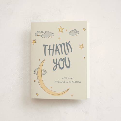 This is a happy baby shower thank you cards with foil pressed by letterfix called twinkle printing on strathmore in standard